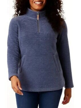 NWOT 32 Degrees Chenille Women's M Blue 1/4 Zip Pullover Fleece Sweatshirt i1835